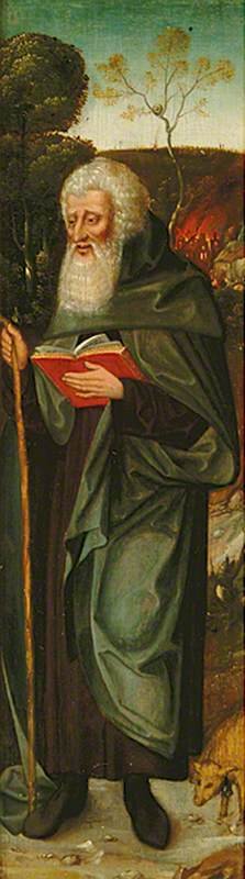 Saint Anthony the Great (triptych, right panel), vintage artwork by Herri met de Bles, A3 (16x12") Poster Print