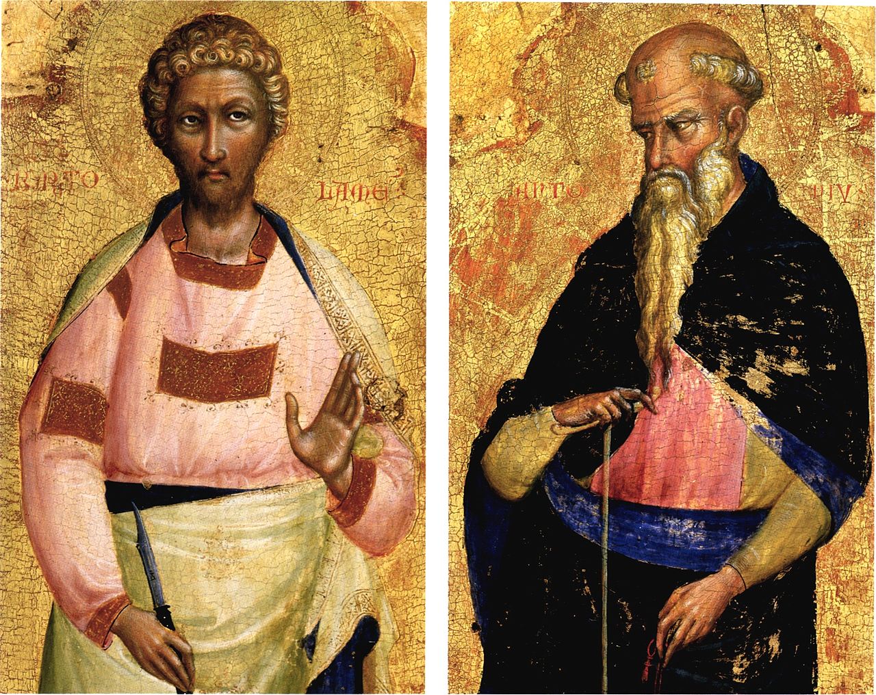 Saint Antonio and Saint Bartolomeo, vintage artwork by Lorenzo Veneziano, A3 (16x12") Poster Print