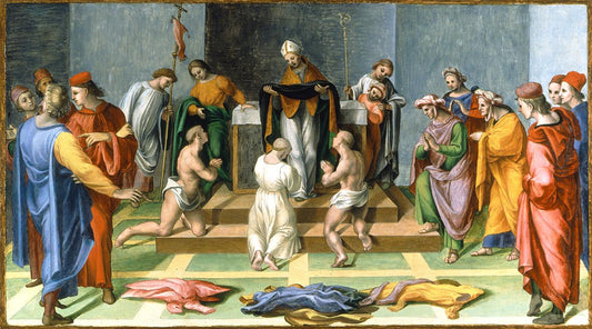 Saint Augustine Giving the Habit of His Order to Three Catechumens, vintage artwork by Girolamo Genga, A3 (16x12") Poster Print