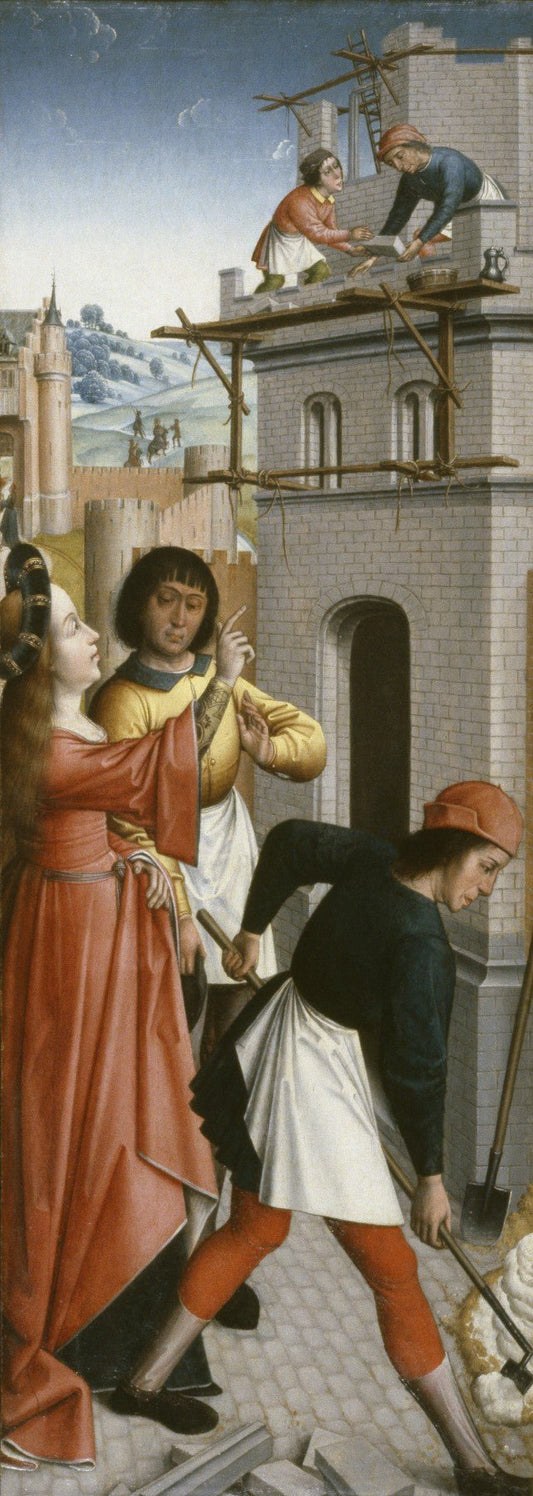 Saint Barbara Directing the Construction of a Third Window in Her Tower, vintage artwork by Dutch School 15th Century - Unknown, A3 (16x12") Poster Print