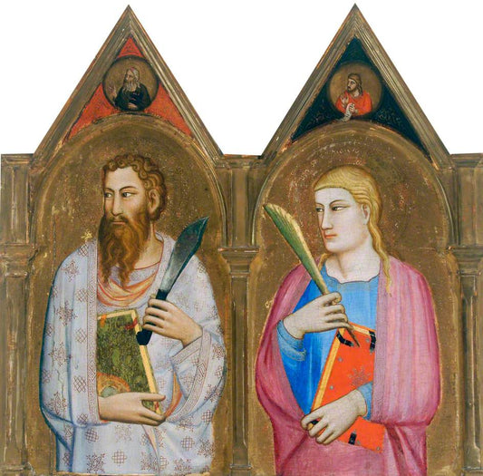 Saint Bartholomew and Saint John the Evangelist, vintage artwork by Follower of Giovanni del Biondo, A3 (16x12") Poster Print