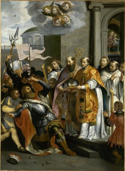 Saint Bernard and the Duke of Aquitaine, vintage artwork by Maarten Pepyn, 12x8" (A4) Poster