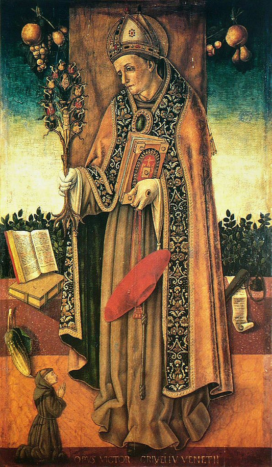Saint Bonaventure tenant l'arbre de la Redemption (St Bonaventure Holding the Branch of Redemption), vintage artwork by Vittore Crivelli, A3 (16x12") Poster Print