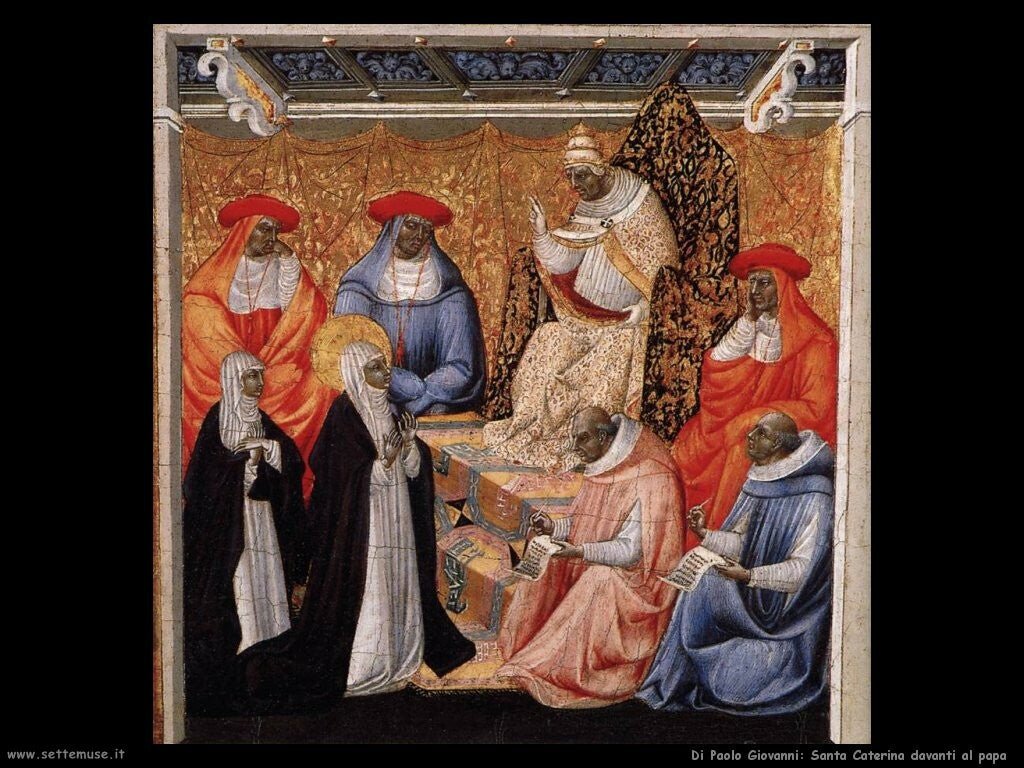 Saint Catherine Before the Pope at Avignon, vintage artwork by Giovanni di Paolo, A3 (16x12") Poster Print