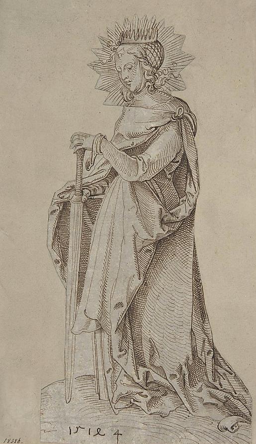 Saint Catherine Leaning on a Sword, vintage artwork by Hans Baldung, A3 (16x12") Poster Print