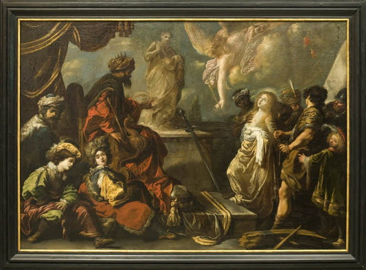 Saint Catherine Refusing to Sacrifice to Idols, vintage artwork by Claude Vignon, 12x8" (A4) Poster