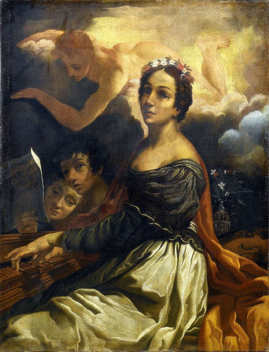 Saint Cecilia at the Keyboard, vintage artwork by Carlo Bononi, 12x8" (A4) Poster