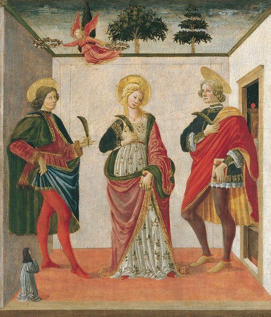 Saint Cecilia between Saint Valerian and Saint Tiburtius with a Donor, vintage artwork by Francesco Botticini, A3 (16x12") Poster Print