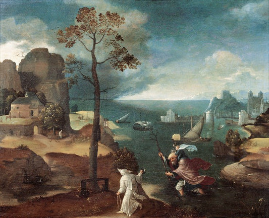 Saint Christopher Bearing the Christ Child, vintage artwork by Joachim Patinir, A3 (16x12") Poster Print