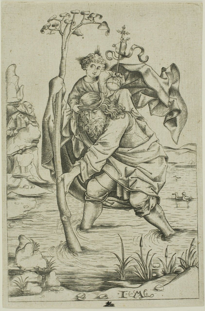 Saint Christopher by  Israhel van Meckenem (German, c. 1440/45-1503), 23x16"( A2 size) Poster Print