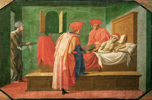 Saint Cosmas and Saint Damianus nursing a Sick Man, vintage artwork by Pesellino, A3 (16x12") Poster Print