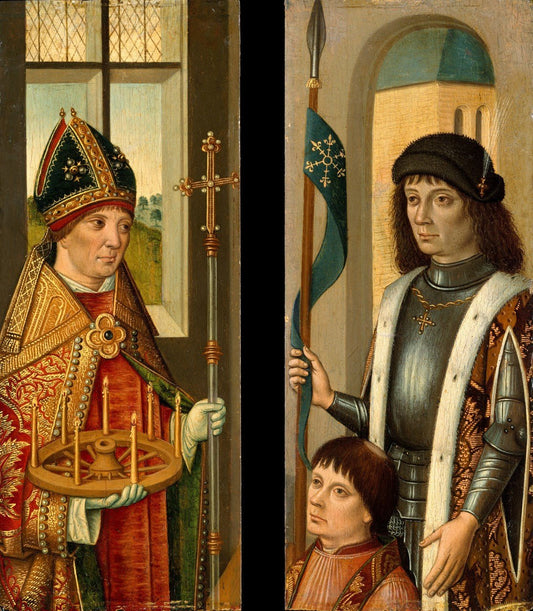 Saint Donatian:  Saint Victor Presenting a Donor, vintage artwork by Dutch School 15th Century - Unknown, A3 (16x12") Poster Print