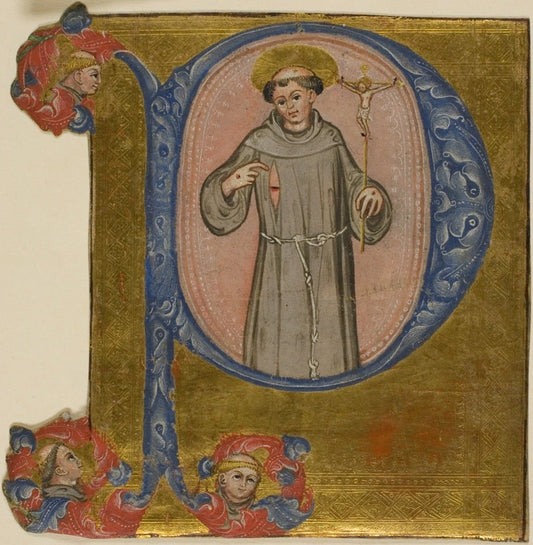 Saint Francis in a Historiated Initial "P" by  Italian,23x16"( A2 size ) Poster Print