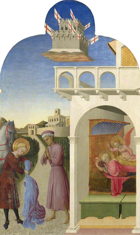 Saint Francis Meets a Poor Knight  and Saint Francis's Vision, vintage artwork by Sassetta, A3 (16x12") Poster Print