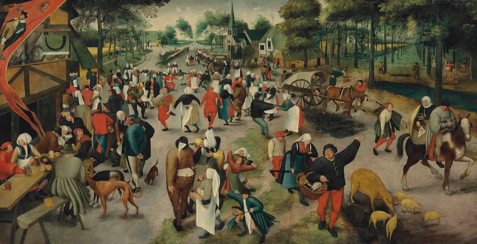 Saint George’s Day, a Village Kermesse with Figures Dancing and Merrymaking, vintage artwork by Marten van Cleve the Elder, A3 (16x12") Poster Print