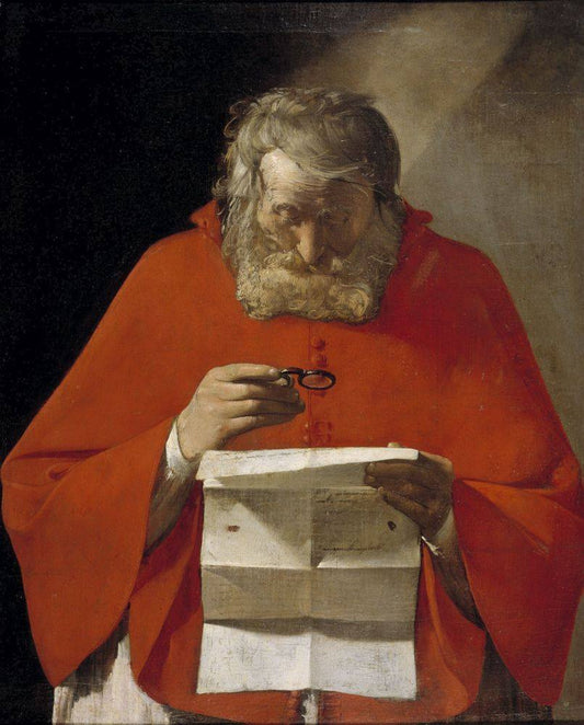Saint Jerome Reading a Letter, vintage artwork by Georges de La Tour, 12x8" (A4) Poster