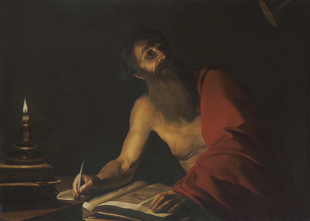 Saint Jerome Reading by  Candlelight, vintage artwork by Attributed to Trophîme Bigot, 12x8" (A4) Poster