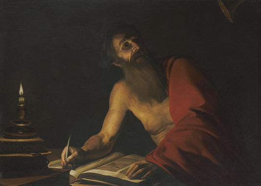 Saint Jerome Reading by  Candlelight, vintage artwork by Attributed to Trophîme Bigot, 12x8" (A4) Poster