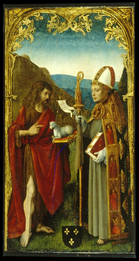 Saint John the Baptist and a Bishop Saint, vintage artwork by Master of the Virgo inter Virgines, A3 (16x12") Poster Print