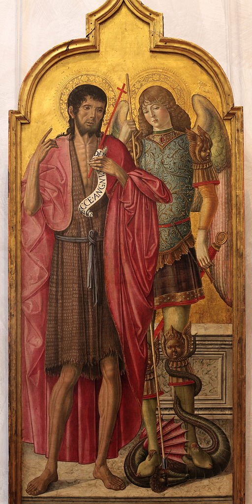 Saint John the Baptist and Saint Michael, vintage artwork by Benvenuto di Giovanni, A3 (16x12") Poster Print