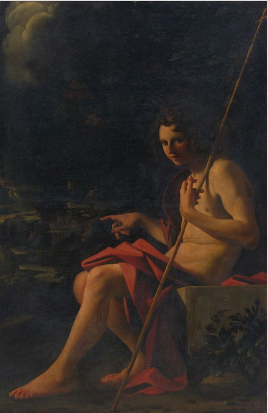 Saint John the Baptist in a Ladnscape, vintage artwork by Bartolomeo Schedoni, 12x8" (A4) Poster