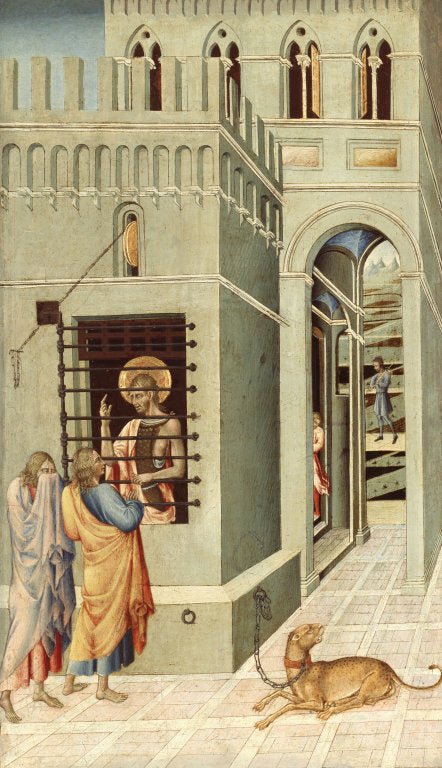 Saint John the Baptist in Prison Visited by  Two Disciples, vintage artwork by Giovanni di Paolo, A3 (16x12") Poster Print