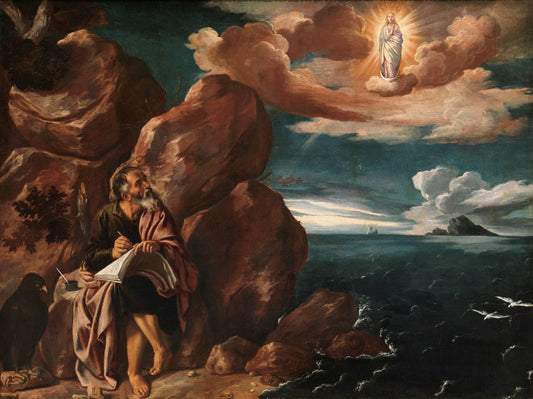 Saint John the Evangelist on Patmos, vintage artwork by Pedro Orrente, A3 (16x12") Poster Print