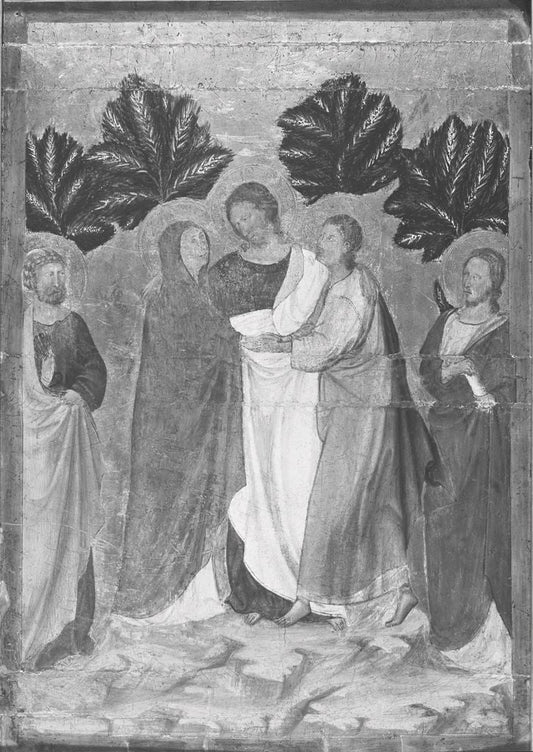 Saint John the Evangelist with Christ Taking Leave of the Virgin Between Saints Peter and James the, vintage artwork by Lippo di Benivieni, 12x8" (A4) Poster