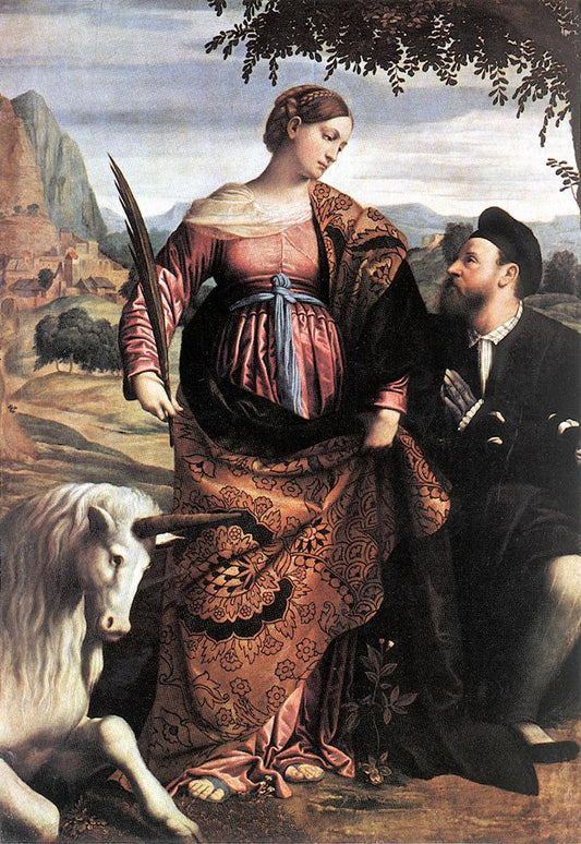 Saint Justina with the Unicorn, vintage artwork by Moretto da Brescia, A3 (16x12") Poster Print