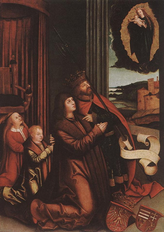 Saint Ladislas Presents Wladislav II and his Sons to the Virgin, vintage artwork by Bernhard Strigel, A3 (16x12") Poster Print