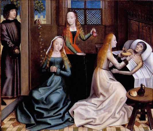 Saint Lucy Tends to the Sick Man, vintage artwork by Master of the Legend of Saint Lucy, A3 (16x12") Poster Print