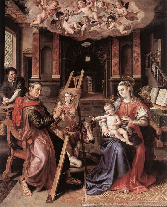 Saint Luke Painting the Virgin Mary, vintage artwork by Maarten de Vos, A3 (16x12") Poster Print