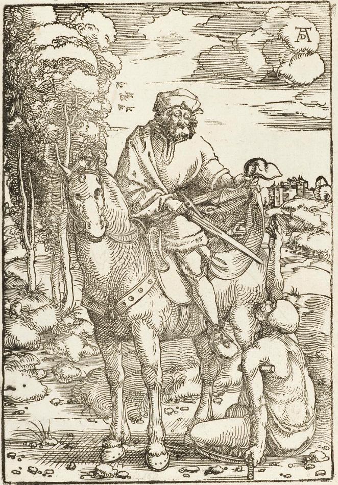 Saint Martin Parting his Mantle, vintage artwork by Hans Baldung, A3 (16x12") Poster Print