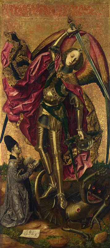 Saint Michael Triumphs over the Devil, vintage artwork by Bartolome Bermejo, A3 (16x12") Poster Print