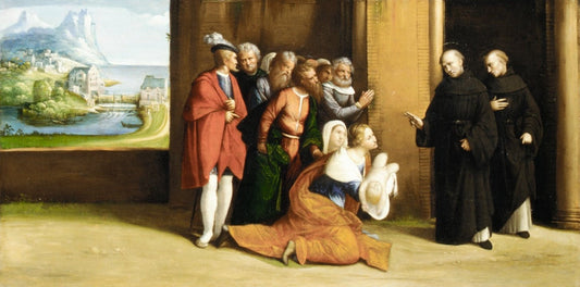 Saint Nicholas of Tolentino Reviving a Child, vintage artwork by Il Garofalo, A3 (16x12") Poster Print