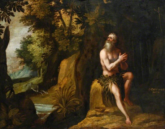 Saint Paul the Hermit in the Desert, vintage artwork by After Maarten de Vos, A3 (16x12") Poster Print