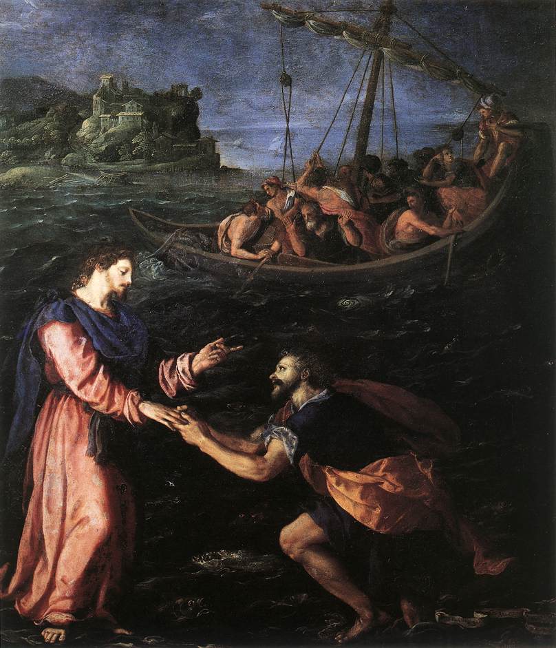 Saint Peter Walking on Water, vintage artwork by Alessandro Allori, A3 (16x12") Poster Print