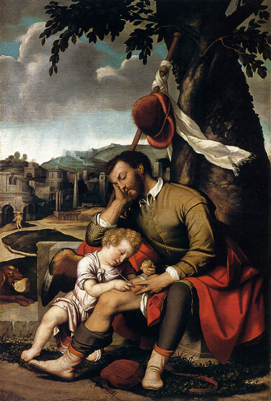 Saint Roch with an Angel, vintage artwork by Moretto da Brescia, A3 (16x12") Poster Print