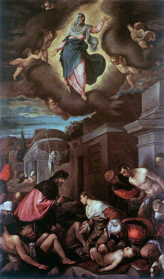 Saint Roche among the Plague Victims and the Madonna in Glory, vintage artwork by Jacopo Bassano, A3 (16x12") Poster Print