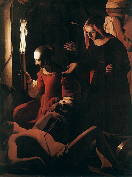 Saint Sebastian Attended by  Saint Irene, vintage artwork by Georges de La Tour, 12x8" (A4) Poster