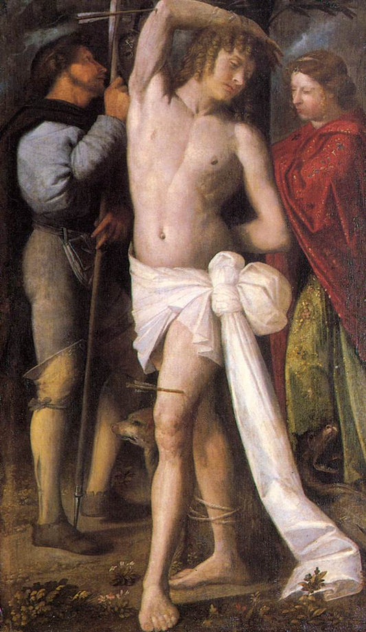 Saint Sebastian between St Roch and St Margaret, vintage artwork by Giovanni Cariani, A3 (16x12") Poster Print
