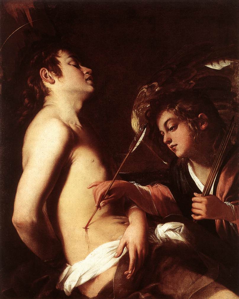 Saint Sebastian Healed by  an Angel, vintage artwork by Giovanni Baglione, 12x8" (A4) Poster