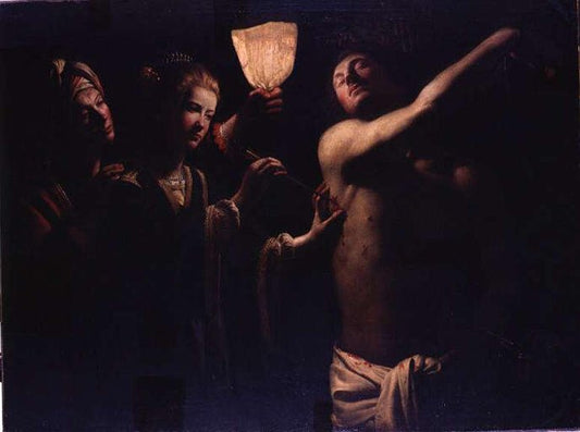 Saint Sebastian Healed by  Irene, vintage artwork by Trophîme Bigot, 12x8" (A4) Poster