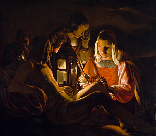Saint Sebastian Nursed by  Saint Irene, vintage artwork by Workshop of Georges de La Tour, 12x8" (A4) Poster
