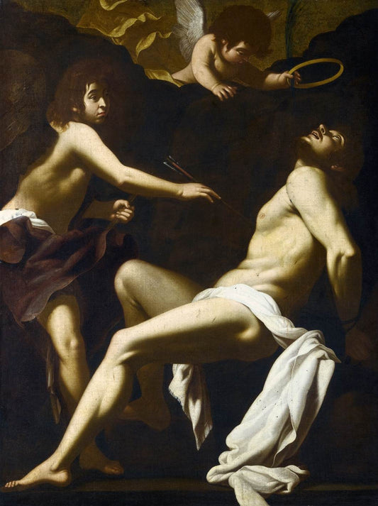 Saint Sebastian Succoured by  the Angels, vintage artwork by Giovanni Baglione, 12x8" (A4) Poster