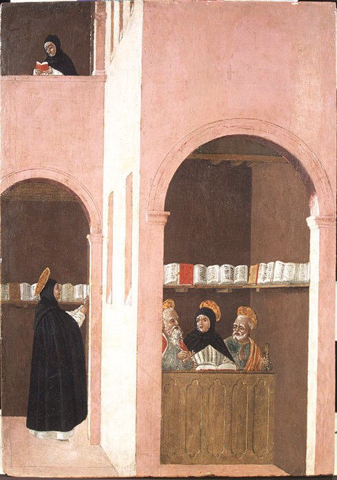 Saint Thomas Aquinas Aided by  Saints Peter and Paulk, vintage artwork by Bartolomeo degli Erri, A3 (16x12") Poster Print