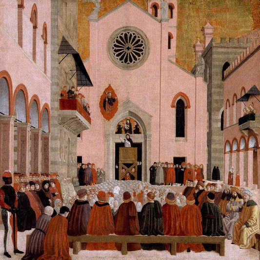 Saint Vincent Ferrer Preaching Before a Pope, vintage artwork by Bartolomeo degli Erri, A3 (16x12") Poster Print