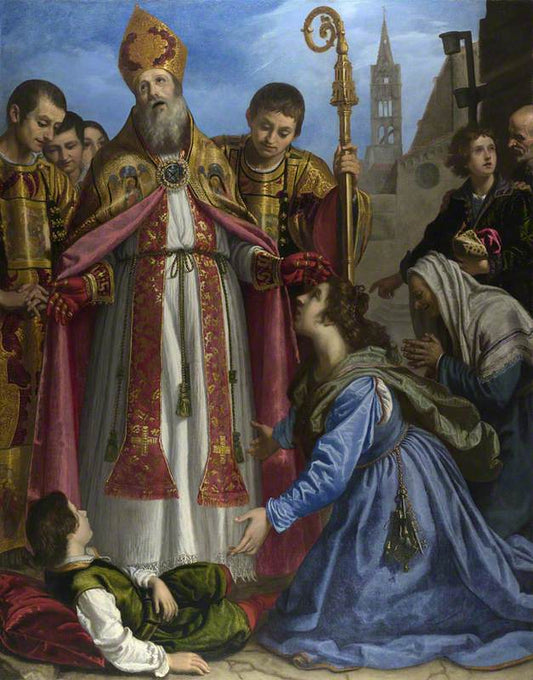 Saint Zenobius Revives a Dead Boy, vintage artwork by Giovanni Biliverti, 12x8" (A4) Poster