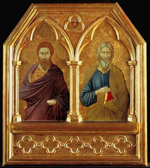 Saints Bartholomew and Andrew, vintage artwork by Ugolino di Nerio, 12x8" (A4) Poster