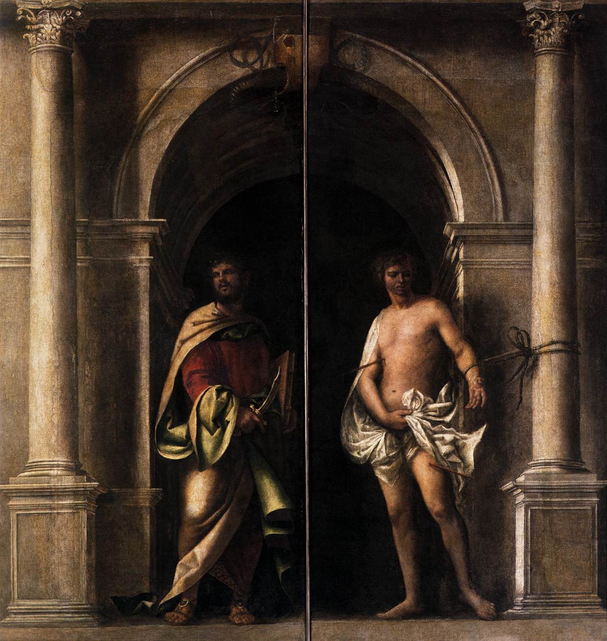 Saints Bartholomew and Sebastian, vintage artwork by Sebastiano del Piombo, A3 (16x12") Poster Print